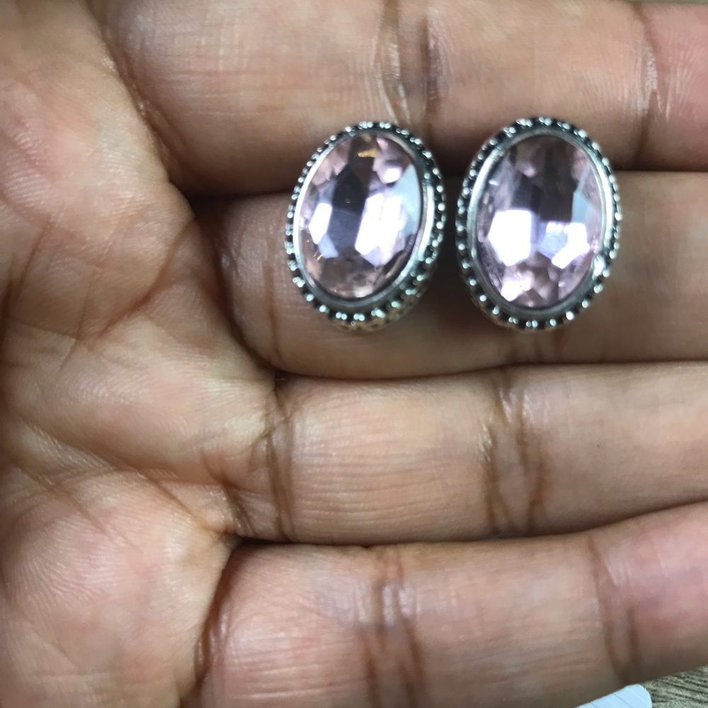 Vintage Pink and Silver Oval Stud Earrings